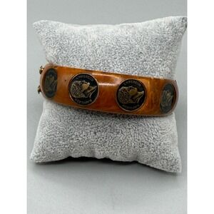 Vintage Bakelite Napoleon Cameo Hinged Bangle Bracelet French Empereur Medallion